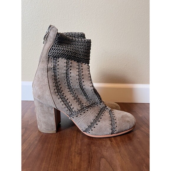 Anthropologie Silent D Boots Washer Suede Heeled •38 / US 7.5-8• Gray Crochet - Picture 5 of 10